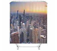 Orange Shower Curtains, Inside Shower Curtain Polyester Sunrise Building Waterproof Corner Shower Curtain 150X200cm