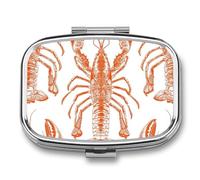 Orange Shrimp Pattern Pill Box 2 Compartment - Small Metal Medicine Organizer Portable Pill Case for Purse Pocket Travel Vitamin Organizer for Men Women, BPA-Free
