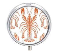 Orange Shrimp Pattern Pill Case with 3 Compartments - Portable Travel Pill Organizer for Purse, Easy-Open Button Design, Small Round Pillbox Vitamin Holder Organizer for Women Men
