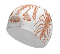 Orange Shrimp Pattern Swim Cap Breathable High Elasticity Swimming Caps Waterproof Swim Hat Stylish Bathing Cap Comfortable Swimming Hat for Women Men