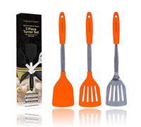 Orange Silicone Spatula Turner Set - Stainless Steel and Silicone Heat Resistant Kitchen Utensils - 320C - Grill Spatula Tools for BBQ - Egg and Pancake Flipper - Gift Box and Bonus Recipe Ebook