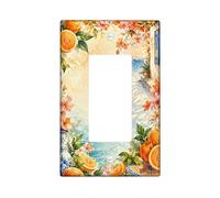 Orange Single Rocker Light Switch Cover, Tropical Watercolor Flower Leaf Summer Blue Plastic Standard Size Switch Plate Decorative for Bedroom Bathroom Kitchen Entrance Decor