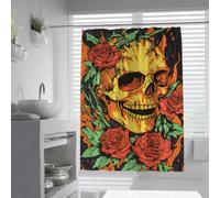 Orange Skull Shower Curtain Red Rose Vines Black Bathroom Decor 100x200cm