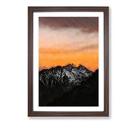 Orange Sky Above Mountains in Italy in Abstract Framed Print | A2 Walnut Framed Wall Art | Ready to Hang | Abstract Landscape Picture | Living Room Bedroom Lounge Office