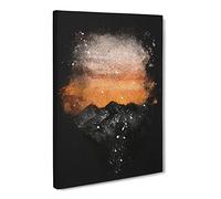 Orange Sky Above Mountains In Italy Paint Splash Modern Canvas Wall Art Print Ready to Hang, Framed Picture for Living Room Bedroom Home Office Décor, 30x20 Inch (76x50 cm)