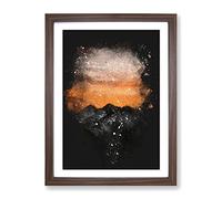 Orange Sky Above Mountains In Italy Paint Splash Modern Framed Wall Art Print, Ready to Hang Picture for Living Room Bedroom Home Office Décor, Walnut A2 (64 x 46 cm)