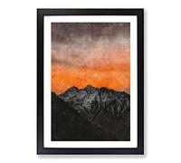 Orange Sky Above Mountains in Italy Painting Framed Print | A2 Black Framed Wall Art | Ready to Hang | Modern Landscape Picture | Living Room Bedroom Lounge Office