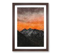 Orange Sky Above Mountains in Italy Painting Framed Print | A2 Walnut Framed Wall Art | Ready to Hang | Modern Landscape Picture | Living Room Bedroom Lounge Office