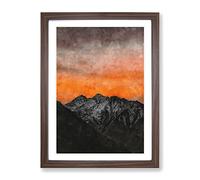 Orange Sky Above Mountains In Italy Painting Modern Framed Print | A2 Walnut Framed Wall Art | Ready to Hang | Modern Landscape Picture | Living Room Bedroom Lounge Office