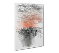 Orange Sky Above Mountains In Italy Sketch Canvas Print | Gallery Wrapped 30mm Frame Wall Art | 30x20 inches | Ready to Hang | Modern Landscape Picture | Living Room Bedroom Lounge Office
