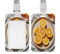 Orange Slices Badge Holder Waterproof Plastic ID Card Badge Holders with Lanyard Vertical Card Case Protector Pouch Clear Window Work Badges for Women Men