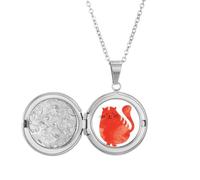 Orange Sling Fat Cat Animal Watercolor Locket Necklace Hold Picture Jewelry Birthday Gift