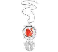 Orange Sling Fat Cat Animal Watercolor Pendant Angel Wings Rotating Necklace Jewelry