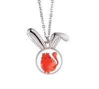 Orange Sling Fat Cat Animal Watercolor Rabbit Necklace Pendant Bunny Animal Jewelry Gift