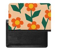Orange Small Floral Patterns Passport Holder Portable PU Leather Pocket Passport Cover Portable Travel Passport Protector Compact Wallet Passport Case for Travel Must-have Accessory