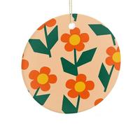Orange Small Floral Patterns Round Ceramic Pendant Hanging Festival Ornament, Personalized Double Sided Ceramic Home Decor, Lightweight Durable Hanging Ornament Gift for Home, Party, Women Men