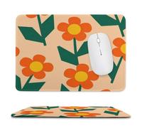 Orange Small Floral Patterns Stitched Edge Mouse Pad