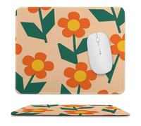 Orange Small Floral Patterns Stitched Edge Mouse Pad