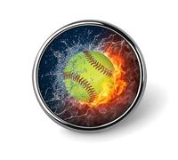 Orange Softball Baseball on Fire And Water Lapel Pins Metal Pin Badge Personalized Pinback Button Badges Classic Round Badge Recognition Enamel Lapel Pin for Jackets, Backpacks, Bags