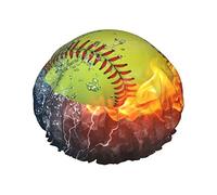 Orange Softball Baseball On Fire And Water Shower Cap Shower Caps For Women Double-Layer Waterproof Shower Caps, Reusable.