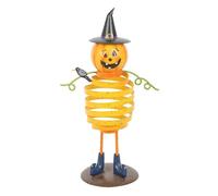 Serano Metal Ornament Pumpkin Man - Spring Body, Witch Hat, Quirky Halloween Decoration - Orange