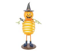 Serano Metal Ornament Pumpkin Man - Spring Body, Witch Hat, Quirky Halloween Decoration - Orange