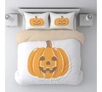 Orange Sticker Cute Pumpkin Smiley Face BeddingSet Microfibre with Pillowcases BeddingSet Halloween Themed King(86"*90")