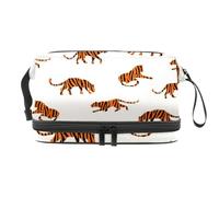 Orange Striped Tigers Double Layer Cosmetic Bag for Women and Girls, Travel Toiletry Bag Makeup Handy Pouch Organiser Bag with Brush Compartment