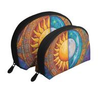 Orange Sun and Moon Hippie Mandala Printed Makeup Bags 2-Piece Portable Shell Travel Toiletry Bag