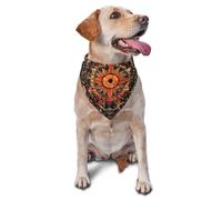 Orange Sun And Moon Mandala Printed Graphic Pet Triangle Scarf For Dogs & Cats, Adjustable Cute Pet Bandana For & Photo Shoots