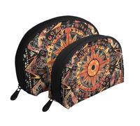 Orange Sun and Moon Mandala Printed Makeup Bags 2-Piece Portable Shell Travel Toiletry Bag