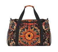 Orange Sun and Moon Mandala Waterproof Weekender Bags Duffel Bag Large Carry On Hand Luggage Bags Foldable Tote Bag for Travel Sports Gym Dance