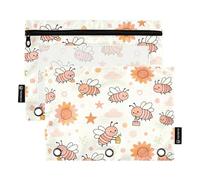 Orange Sunflower Busy Bees Waterproof Binder pouching with Clear Window Binder Pencil case Large and Sturdy Pencil case 3 for Classroom School Office Supplies Multicolored 2 PCS