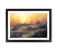 Orange Sunset Above The Waves in Abstract Framed Print | A2 Black Framed Wall Art | Ready to Hang | Abstract Nautical Picture | Living Room Bedroom Lounge Office