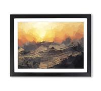 Orange Sunset Above The Waves In Abstract Modern Art Framed Print | A3 Black Framed Wall Art | Ready to Hang | Abstract Nautical Picture | Living Room Bedroom Lounge Office