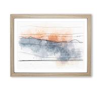 Orange Sunset In Greece Sketch Modern Art Framed Print | A4 Oak Framed Wall Art | Ready to Hang | Modern Landscape Picture | Living Room Bedroom Lounge Office