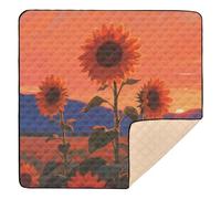 Orange Sunset Sunflower Large Sturdy Baby Floor Play mat for Indoor Outdoor Comfortable Foldable Baby Play Tummy Time Mat for Baby Kids Toddlers Infants, 50'' x 50''alfombrillas para Bebes