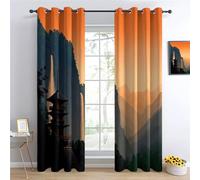 Orange Super Soft Curtain for Bedroom, W 66.1" x L 72.0", 2 Panels, Thermal Eyelet Curtains for Sun Blocking, Drapes Sets with Japanese Traditional Sunset Minimalism pattern for Living Room