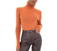 Orange Sweaters for Women UK Turtle Neck, Women's Knitted Sweater, Cable Knit Ribbed Sweater Long Sleeve Tops High Neck Ladies Pullover Base Tops Autumn and Winter Warm Loose Stretchy Knitwear