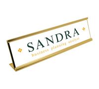 Orange Symbol with Green Text Desk Plaque Name and Job Title Gold or Silver Stand Modern Stylish Desk Accessories