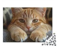 Orange Tabby Cat 1000 Piece Hard Puzzle for Adults Adorable Ginger Cat Peeking from Blanket Premium Sturdy Vibrant Stress Relief Game 70x50cm/1000pcs
