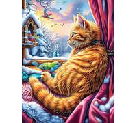 Orange Tabby Cat by Window 1000 Pc DIY Jigsaw Puzzle Puzzles for Adults Teens Hard Challenging Team Building Stress Reducing Autumn Rigid Cardboard 1000 PCS