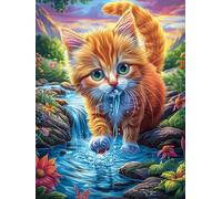 Orange Tabby Cat Drinking from A Stream 300 Piece Jigsaw Puzzle for Adults Teens Wildlife Pet Music Room Decor Creative Outlet Whimsical Artwork for Musicians 300 PCS