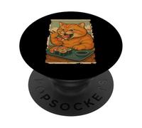 Orange Tabby Cat Eats Sushi Japanese Vintage PopSockets Adhesive PopGrip