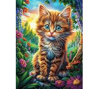 Orange Tabby Cat in A Flower Garden 1000 Piece Pack DIY Jigsaw Puzzle Science Fiction Magical Dream Collectors Cognitive Development Educational Decorative Puzzle Gifts for Adults High-grade Cardboar