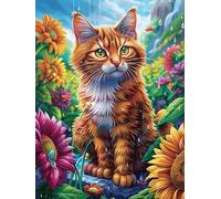 Orange Tabby Cat in A Flower Garden 500 Pc DIY Jigsaw Puzzle Scenery Science Fiction Puzzles for Adults Teens Hard Challenging Team Building Stress Reducing Autumn Gift 500 PCS