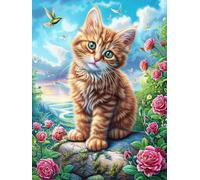 Orange Tabby Cat in A Flower Meadow 300 Piece Jigsaw Puzzle for Adults Science Fiction Magical Dream Jigsaw Weekend Parent Activity After Work Stress Relief Vibrant Artwork Home Wall 3