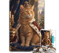 Orange Tabby Cat King Crown-1 Classic Wooden Puzzle for Adults, 500 Pieces | A hands-on home pastime - less screen time at home during indoor leisure.