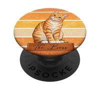 Orange Tabby Cat Lovers Boss Sunset Retro Stripes PopSockets Adhesive PopGrip