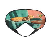 Orange Tabby Cat On Teal Velvet Armchair Sleep Mask Eye Mask with Adjustable Strap, Eye Sleep Shade Cover Blocks Light for Women Men Airplane Travel Nap Meditation